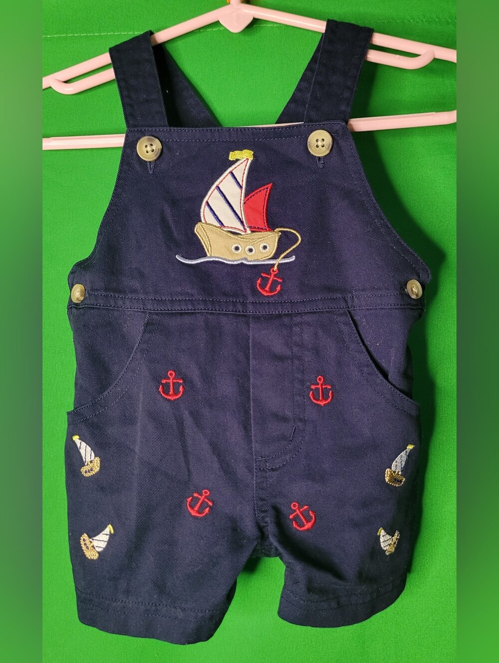 Starting Out 3m Baby Boy Navy Sailboat Embroidered Short Overalls 0-3mth Newborn